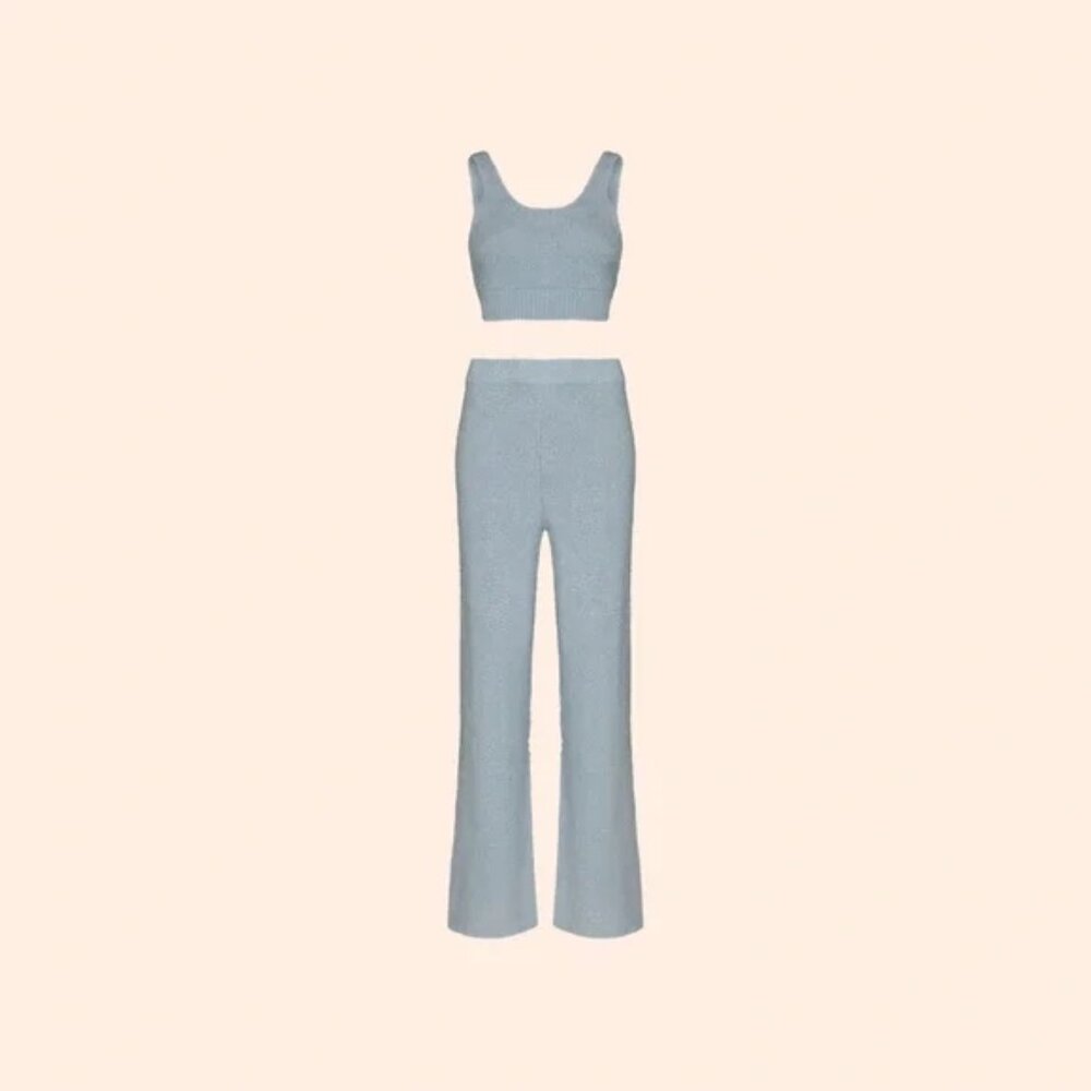Reformation Pale Blue Knit Jumpsuit Set